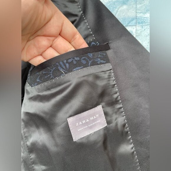 Zara Man VIP Night Out Evening Blue & Black Metallic Blazer Jacket size 42 - Picture 14 of 15